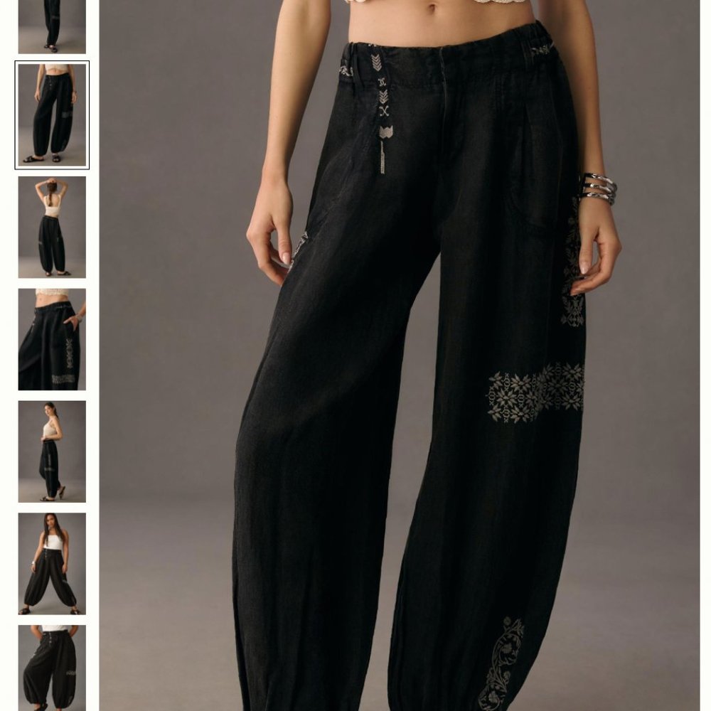 NWT | Anthropologie Embroidered Parachute Pants in Black